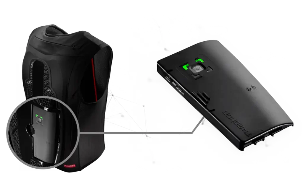 KLIM Ai-1 airbag vest showing the clever box of tricks that controls inflation