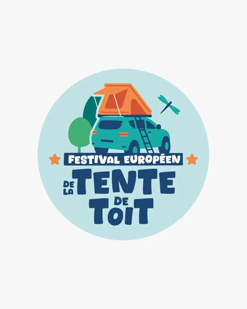 Festival de la tente de toit logo cartoon car with rooftop tent