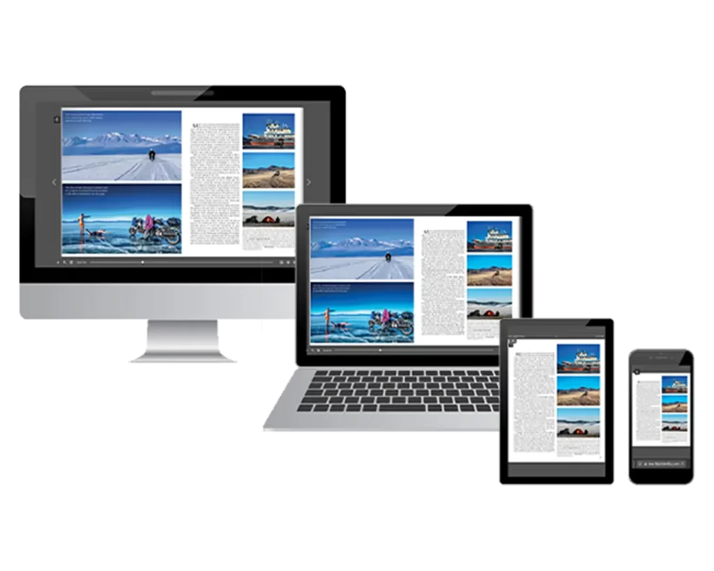 devices showing the digital overland euorpe magazine - computer, laptop, tablet and phone