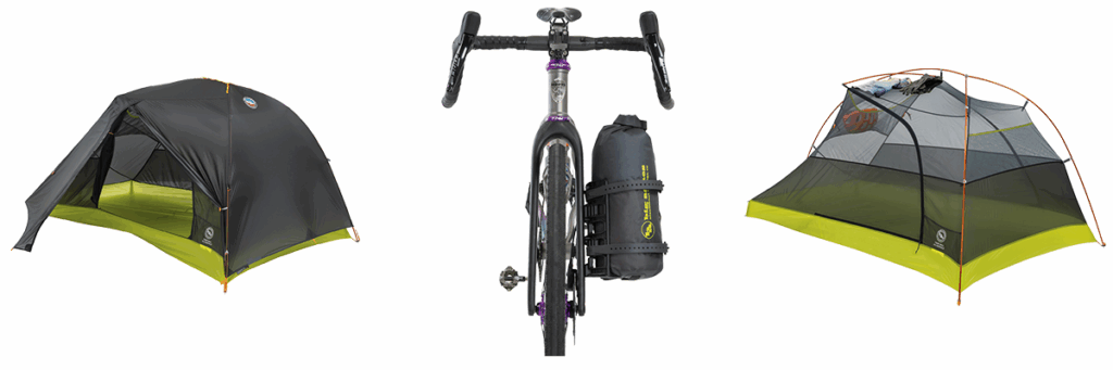 Tiger WallZelt aufgebaut und am Fahrrad befestigt