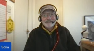 Sam Manicom in the podcast studio