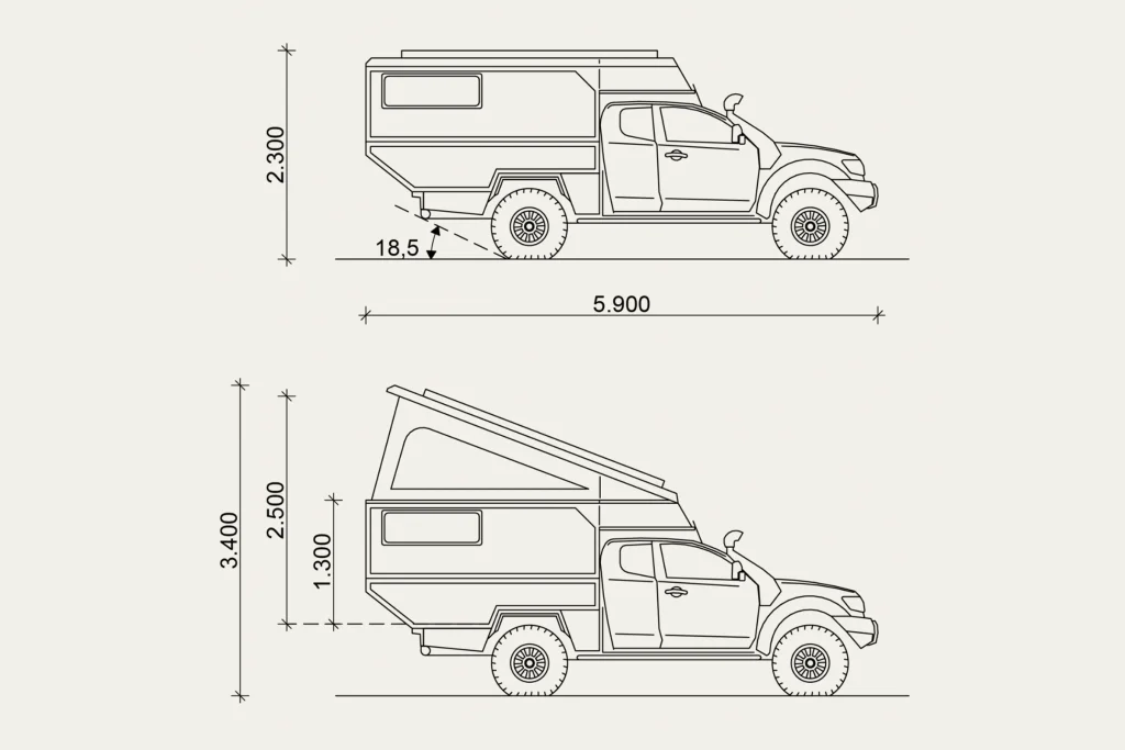 land roamer line drawing with dimensions