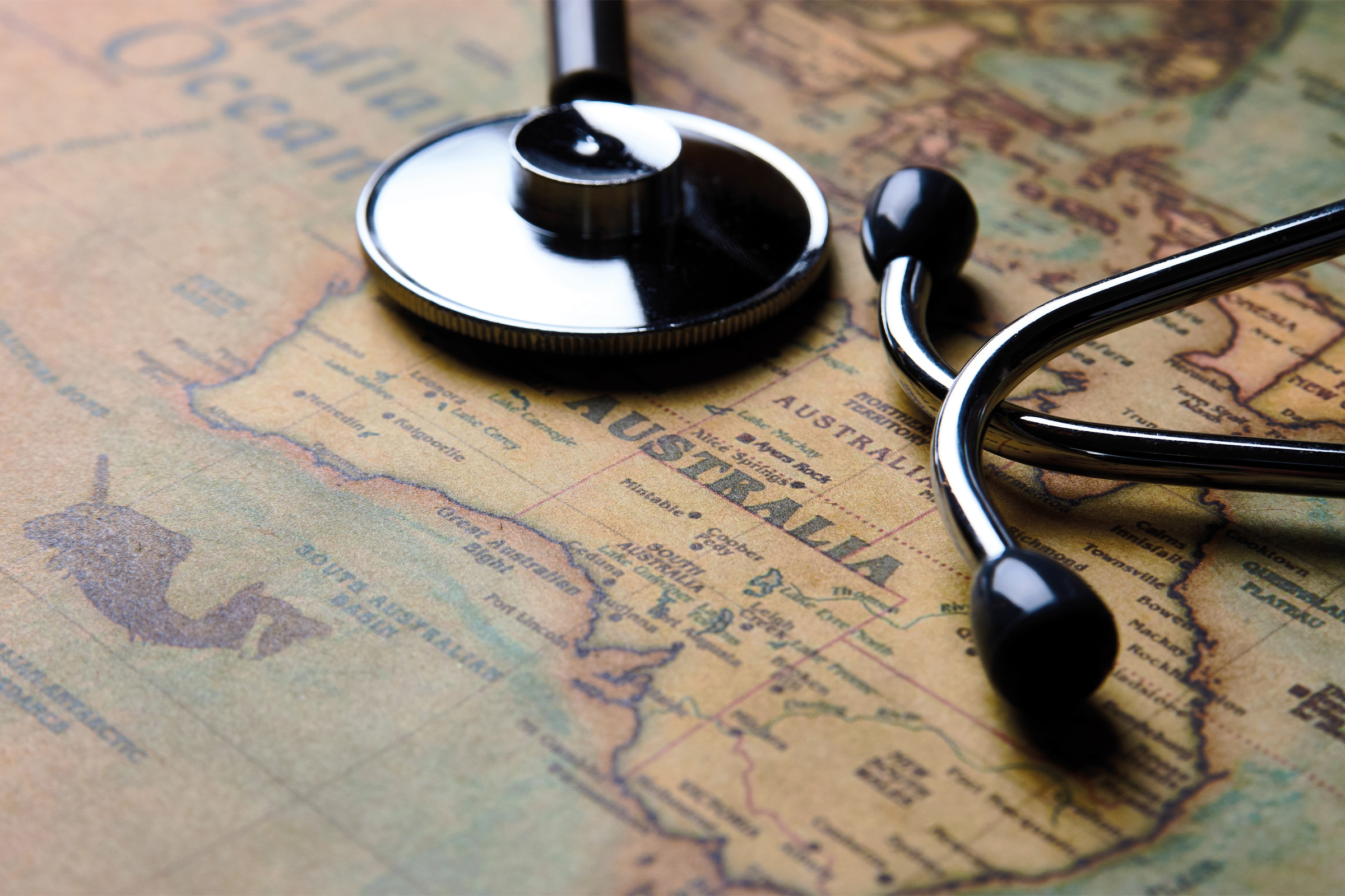 map of australia with stethoscope