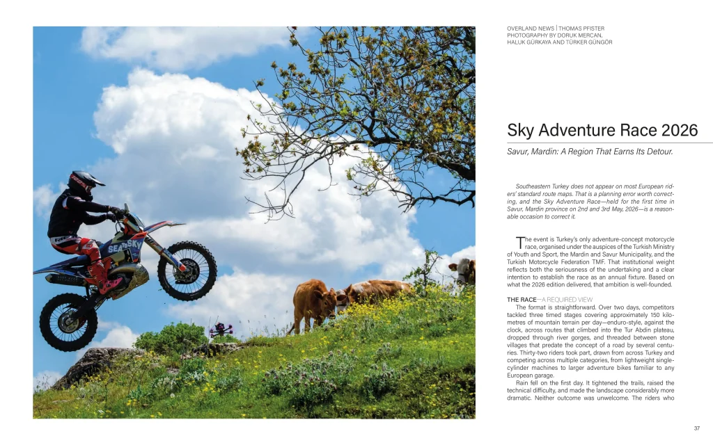 double page spread of magazine with motorcycle jumping in Turkey